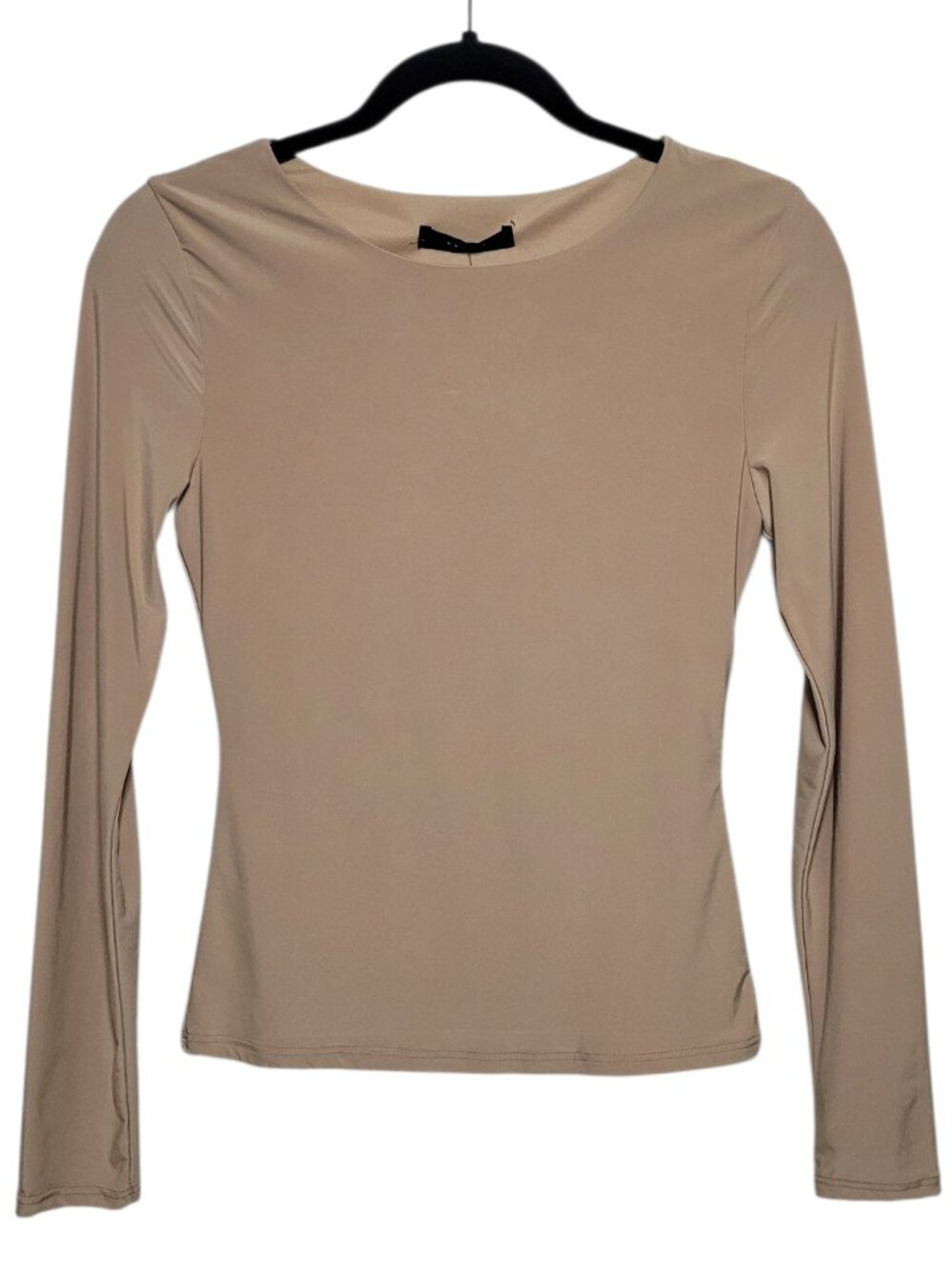 21 Saints Long Sleeve Bodycon Crew Neck Top Medium Tan Beige NWT Y2K Minimalist